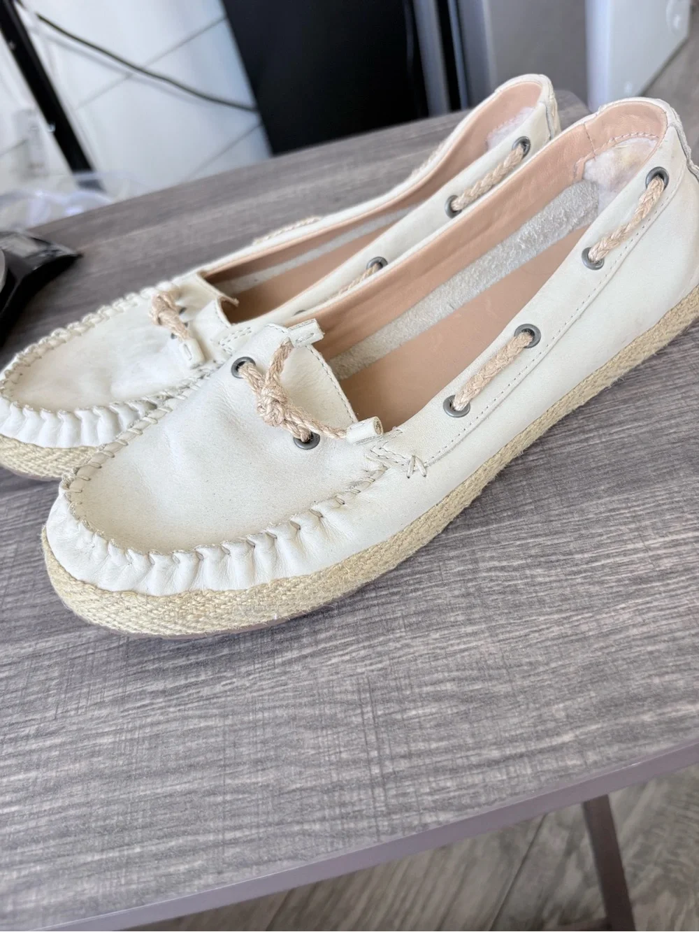 Women’s cream off White Espadrille Moccasin Slip-Ons